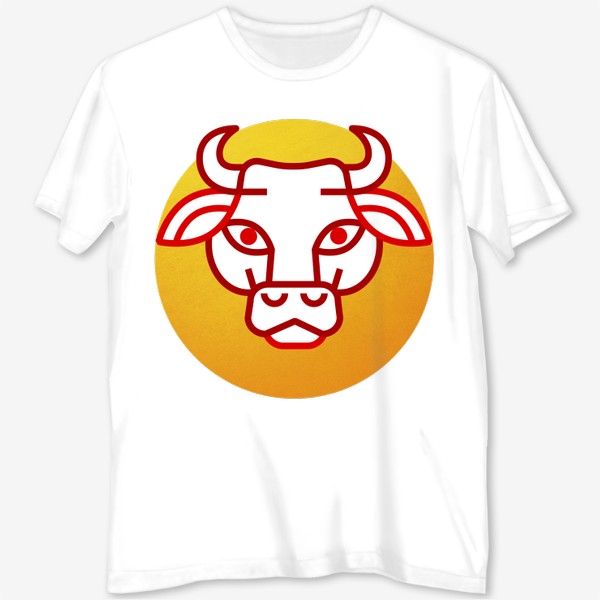 Футболка с полной запечаткой «Золотая Корова. Эмблема. Логотип в золотом круге. Год Быка 2021.»