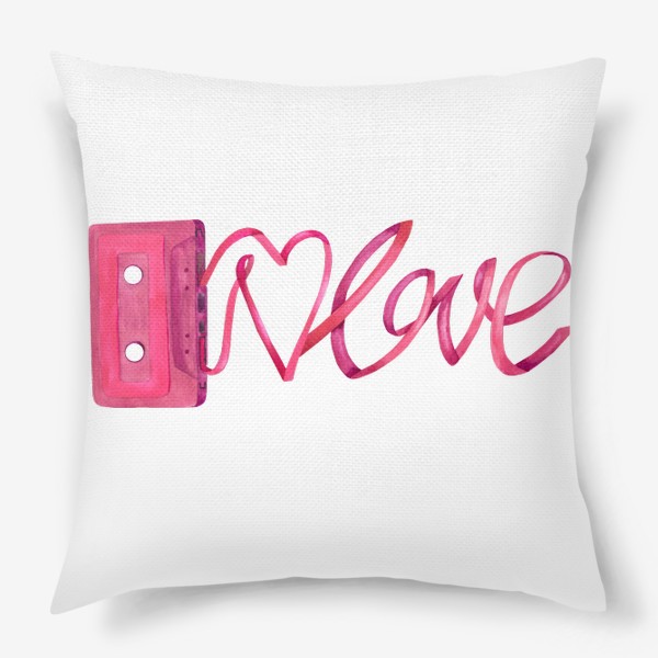 Подушка «Розовая винтажная касета с надписью love и сердцем»