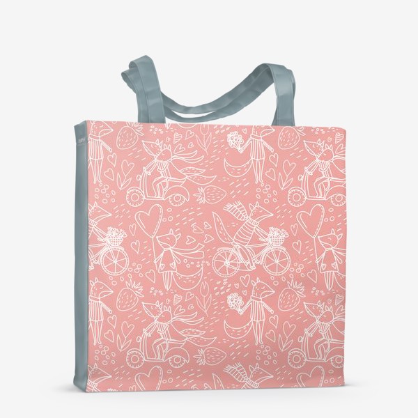 Сумка-шоппер «Влюбленные лисички в стиле дудл на розовом фоне (от volnata)»