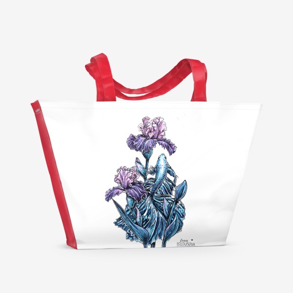 Пляжная сумка «Рыба с цветами. Фиолетовые ирисы»