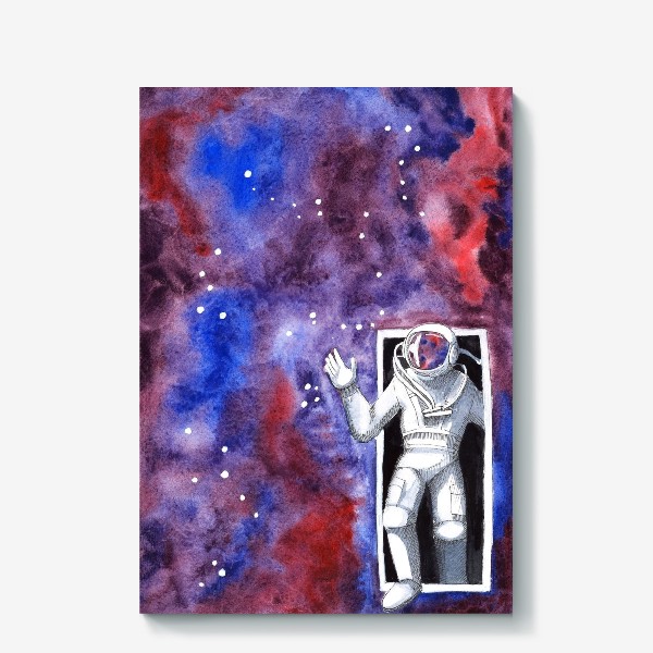 Холст «Дверь в космос. Космонавт. Звездное небо. Созвездия. Акварель. »