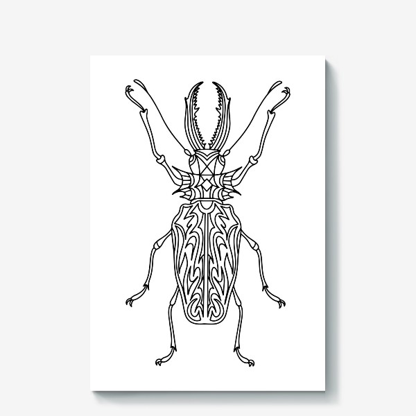 Холст «Бразильский жук. Тропическое Насекомое. Мандала-раскраска. Линейный стиль»