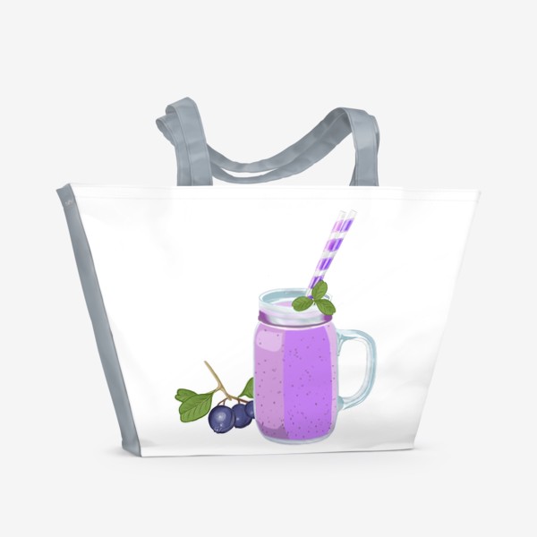 Пляжная сумка «Коктейль с черникой, фиолетовый смузи»
