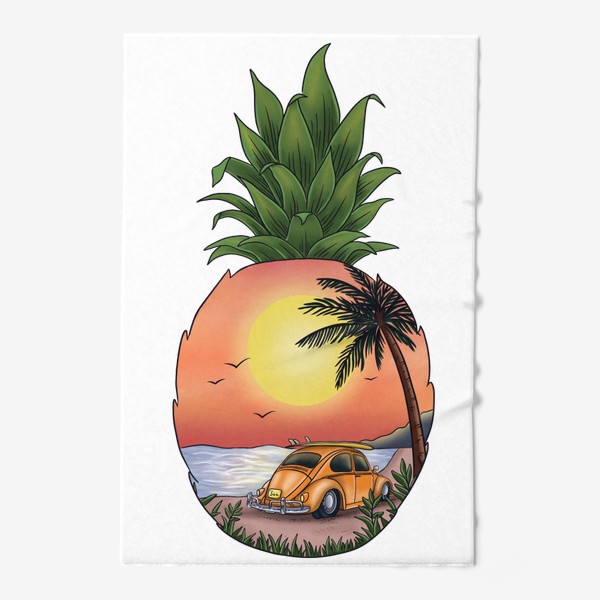Полотенце «Закат на пляже (море, машина, пальма)»