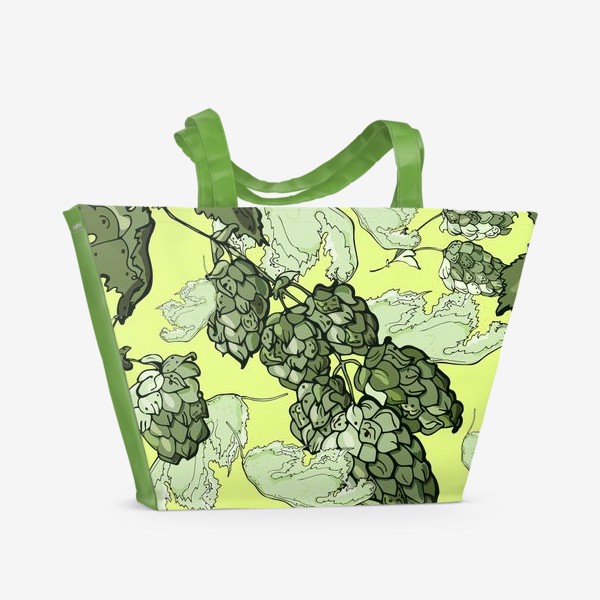 Пляжная сумка «Паттерн из  соцветий и листьев хмеля на трендовом желтом»