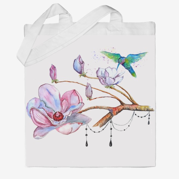 Сумка хб «цветы магнолия колибри»
