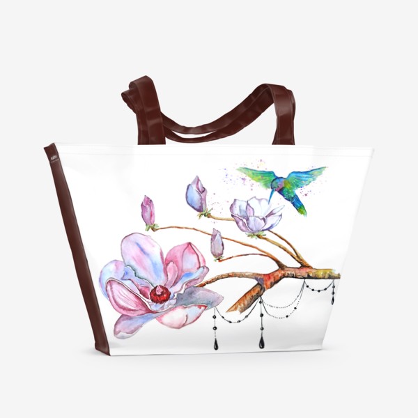 Пляжная сумка «цветы магнолия колибри»