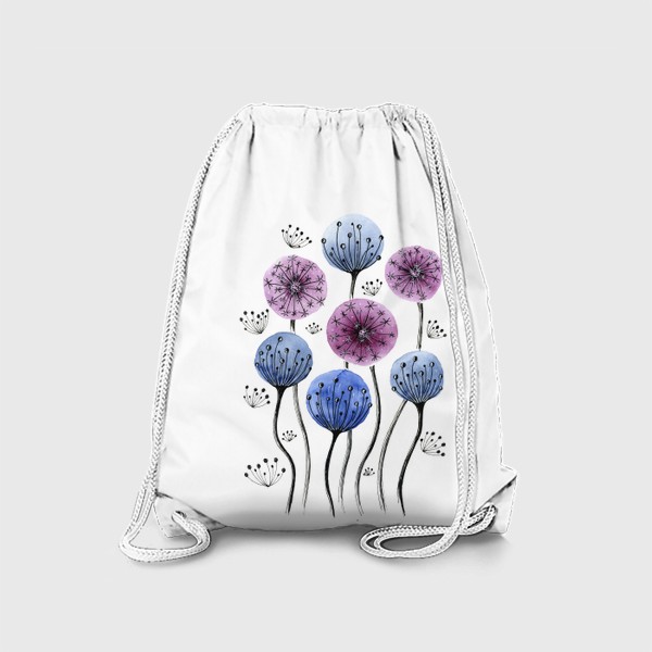Рюкзак «Синие, розовые цветы,графика, акварель»