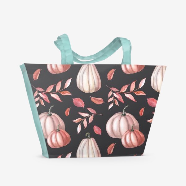 Пляжная сумка «Осенние листья и тыквы на темном»