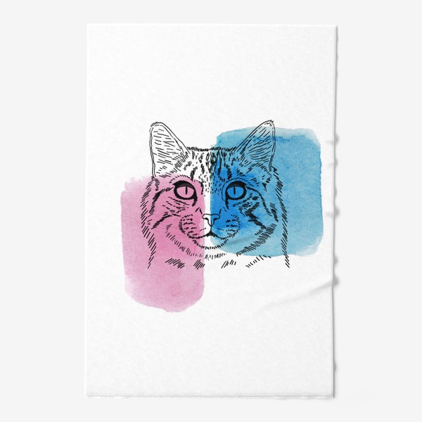Полотенце «Акварельная кошка. Голубой и фуксия»
