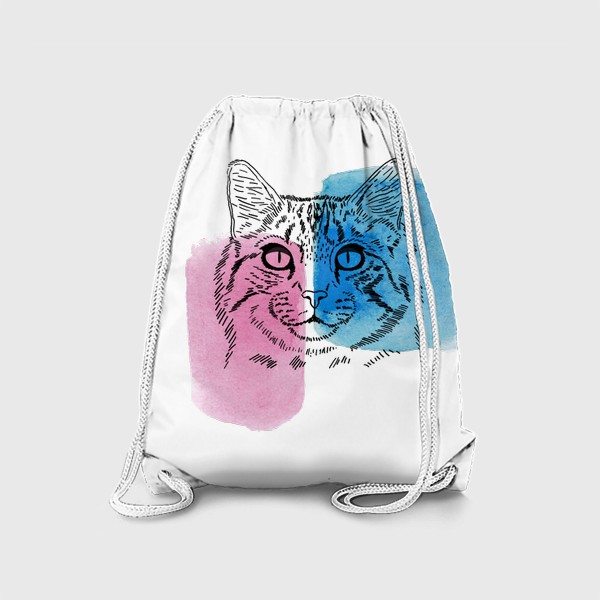 Рюкзак «Акварельная кошка. Голубой и фуксия»