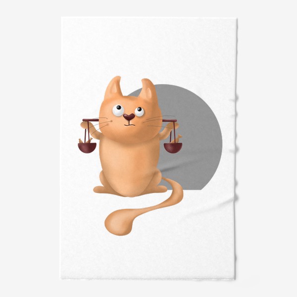 Полотенце «ВЕСЫ знак зодиака. Милый рыжий кот. Подарок для весов на день рождения, октябрь, осень. Равновесие, йога, дзен. Котик»