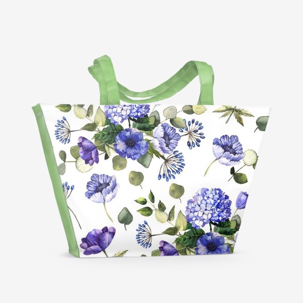 Пляжная сумка «Акварельный паттерн с синими цветами»