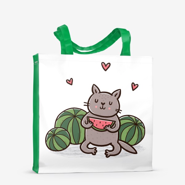 Сумка-шоппер «Милый котик с арбузами и сердечками»