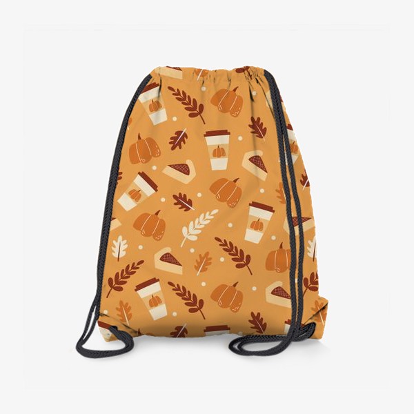 Рюкзак «Тыквенный латте и пирог - Тыква и кофе - узор на оранжевом фоне»