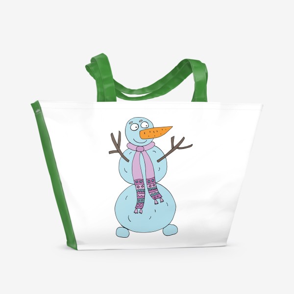 Пляжная сумка «Радостный снеговик улыбается»