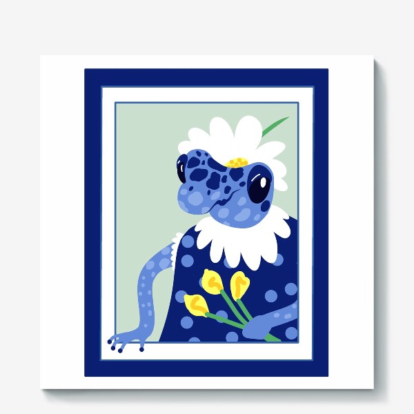 Холст «Портрет синей лягушки с желтыми каллами»