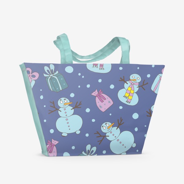 Пляжная сумка «Забавные снеговики на синем»