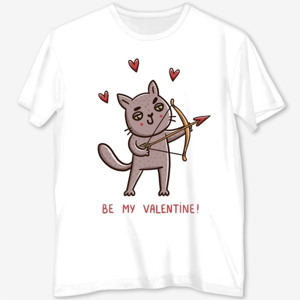 Футболка с полной запечаткой «Дерзкий кот - купидон. Подарок на 14 февраля. Be my Valentine! День Святого Валентина»