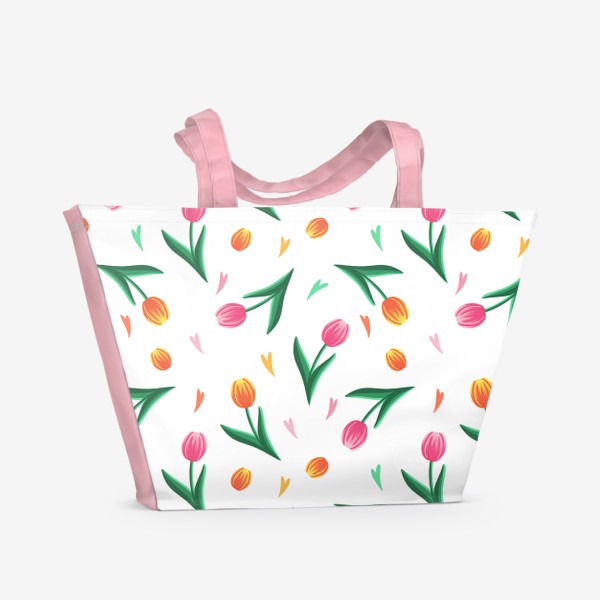 Пляжная сумка «Тюльпаны и сердечки (8 марта)»