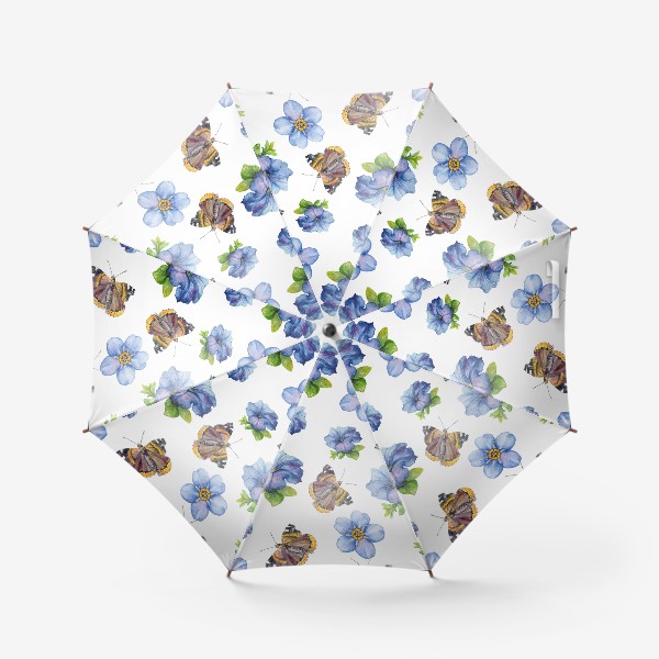 Зонт «Незабудки, петунии и бабочки. Акварель»