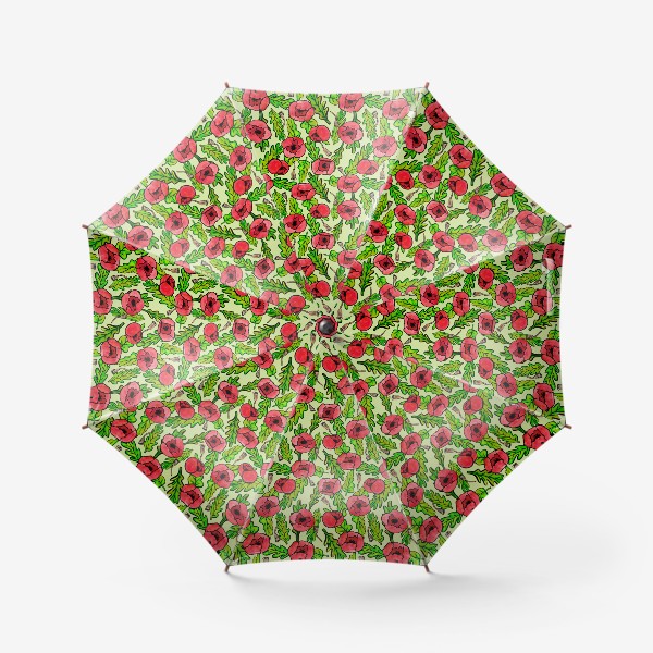 Зонт «Паттерн маковые цветы на зелёном фоне»