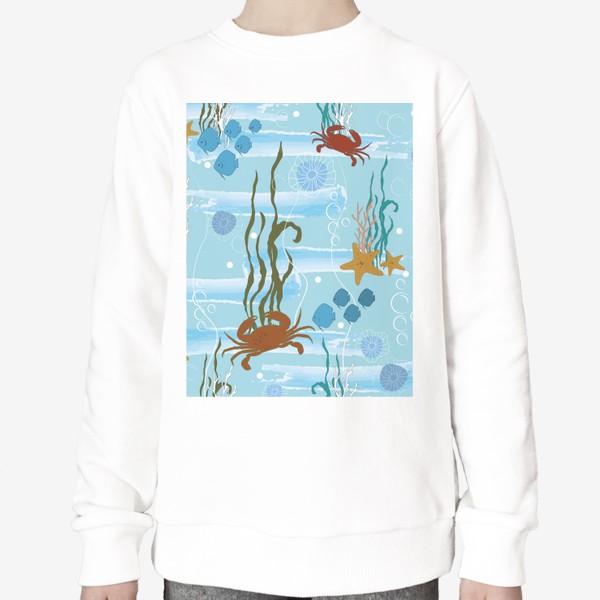 Свитшот &laquo;Морской принт с крабами, рыбами, медузами. Летний морской паттерн.&raquo;