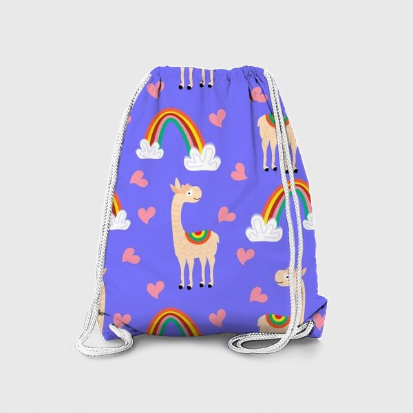 Рюкзак «Ламы с радугой на голубом фоне»