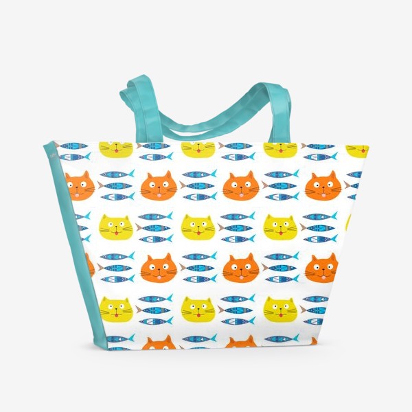 Пляжная сумка «Котики и рыбы»