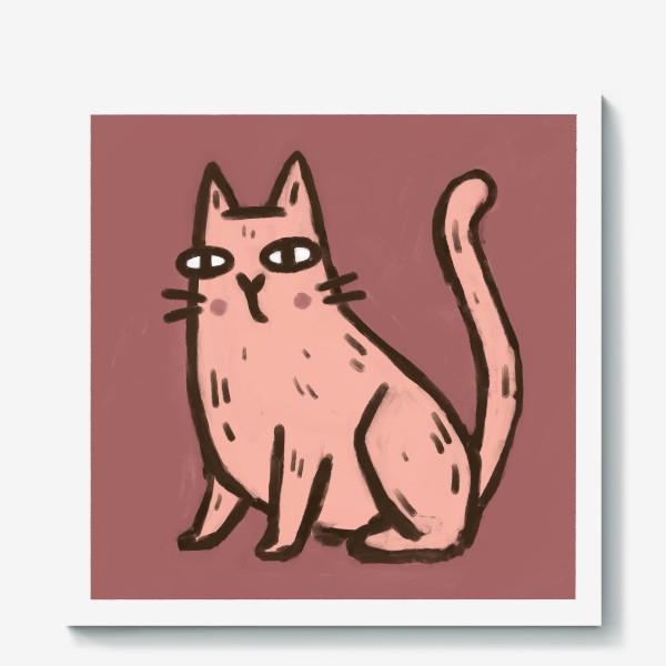 Холст «Милый живописный котик на розовом фоне»