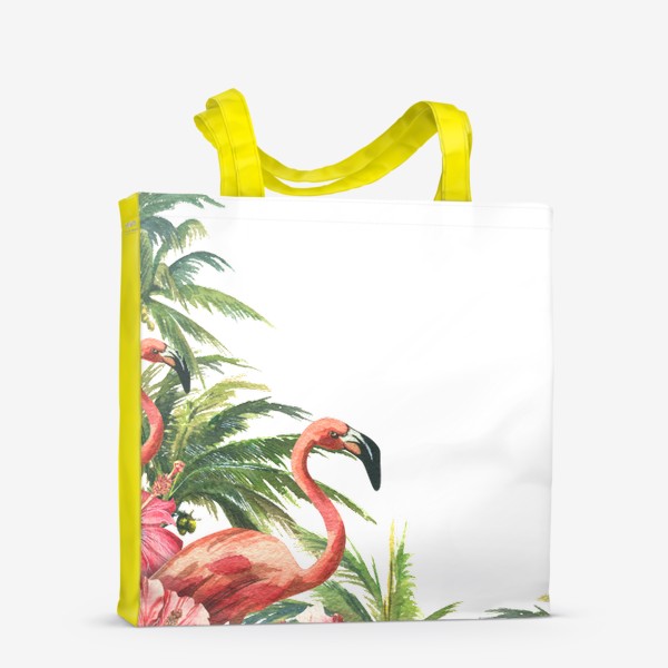 Сумка-шоппер «Розовые фламинго в кокосовых пальмах с цветами гибискуса»