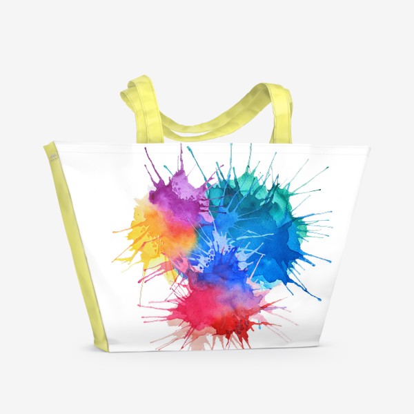 Пляжная сумка «Яркие абстрактные брызги краски, разноцветная акварель»