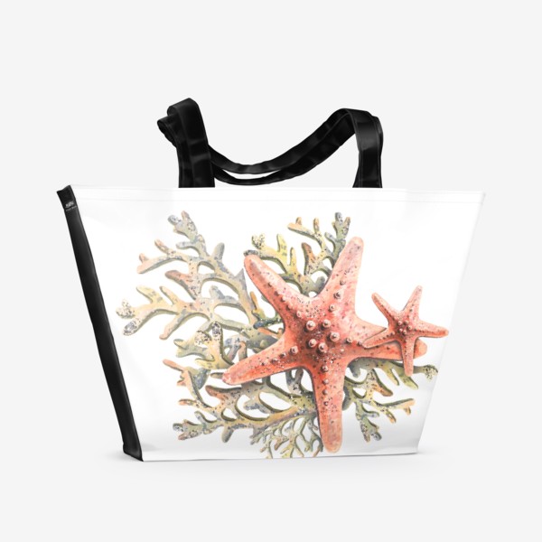 Пляжная сумка «Морские звезды, кораллы. Акварель.»