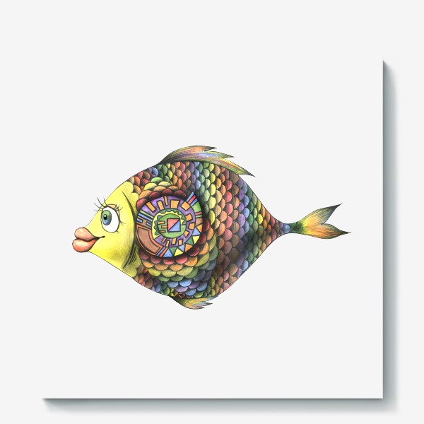 Холст «Яркая разноцветная рыбка. Радуга. Графика.»