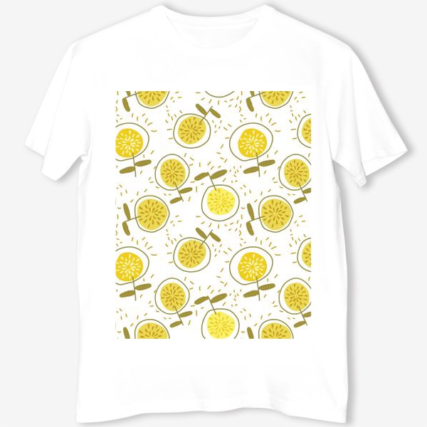 Футболка «Веселые желтые абстрактные цветы на белом фоне»