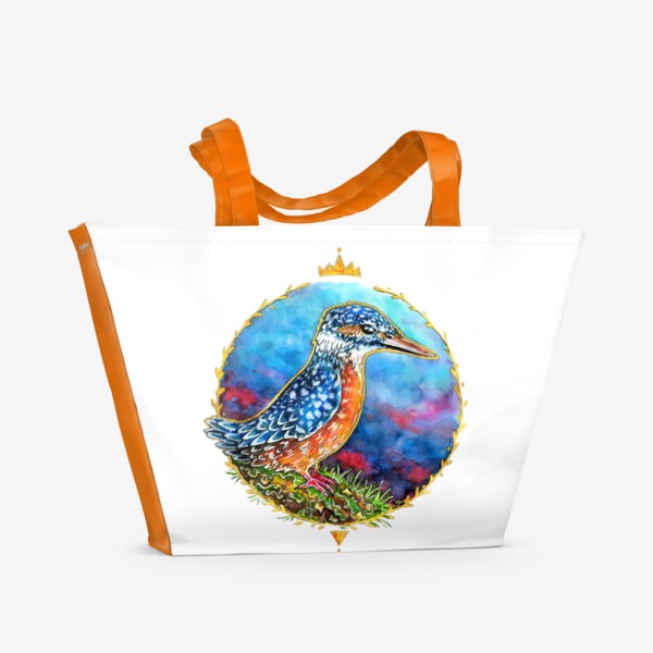 Пляжная сумка «Зимородок на красивом фоне, круглая иллюстрация»