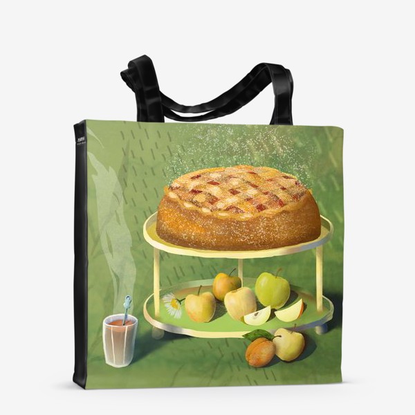 Сумка-шоппер «Яблочный пирог. Яблоки. Абрикос. Ромашки. Стакан чаю.»