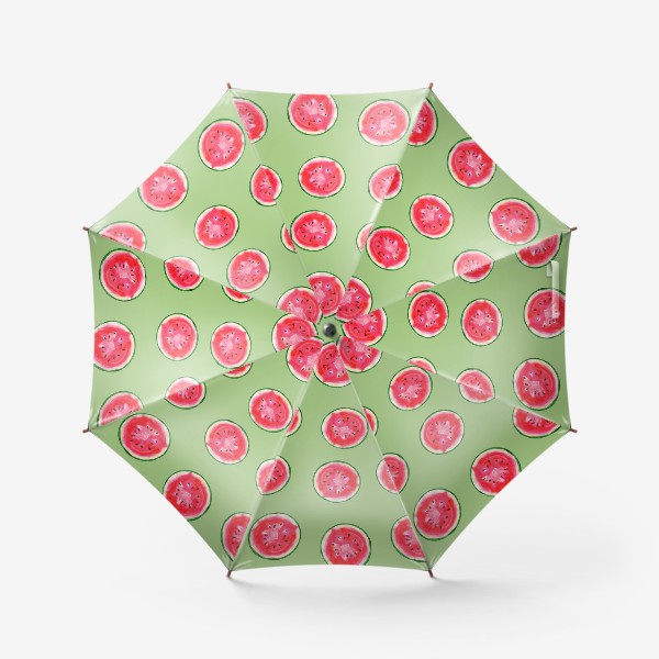 Зонт «Акварельный арбуз вкусный на зеленом фоне»