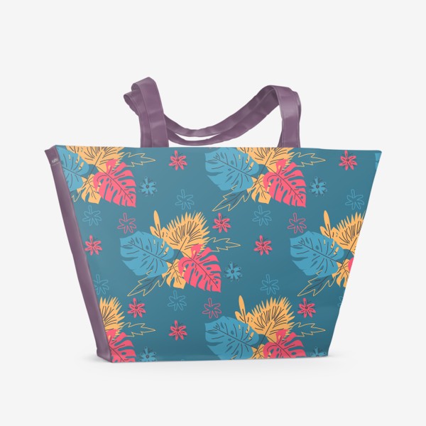 Пляжная сумка «Стилизованные тропические листья и цветы паттерн»