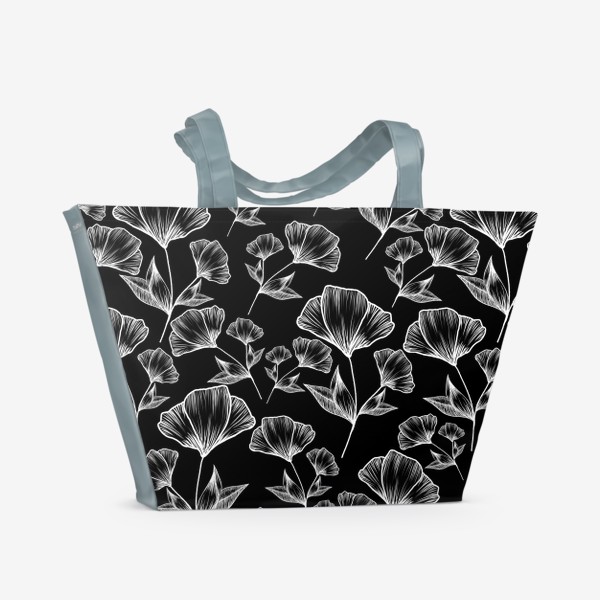 Пляжная сумка «Графичные цветы на черном, паттерн»