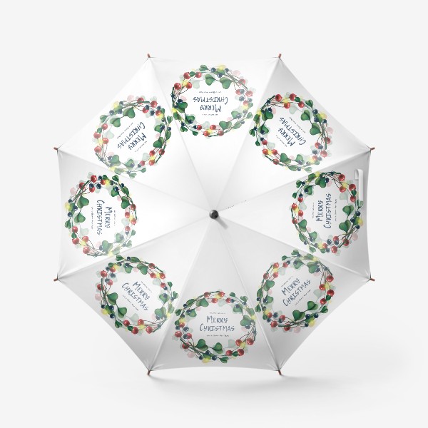 Зонт «Рождественский венок с ягодками илисточками. Акварель.»