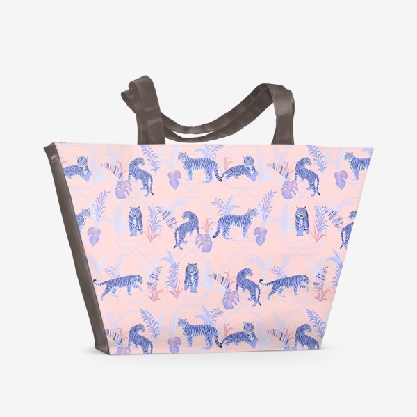 Пляжная сумка &laquo;Лавандовые тигры на розовом&raquo;