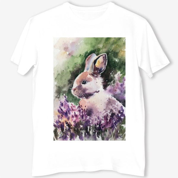 Футболка «Акварельный рисунок милый кролик/зайчик в цветах»