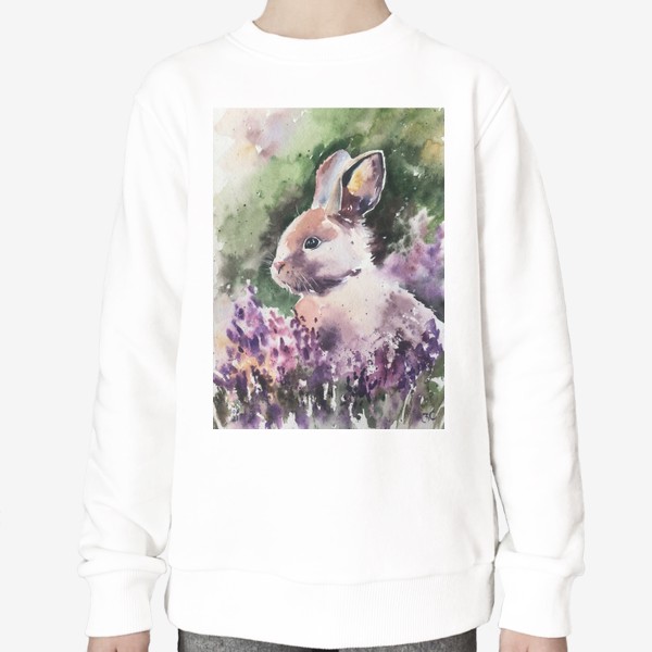 Свитшот «Акварельный рисунок милый кролик/зайчик в цветах»