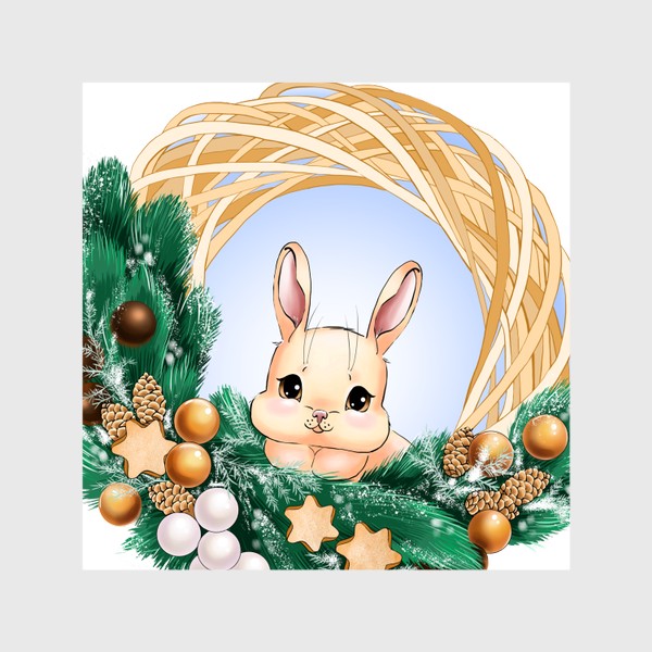 Шторы «Кролик в новогоднем венке»