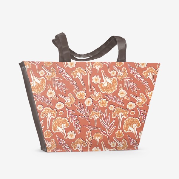 Пляжная сумка «Паттерн с цветами и травами, принт с аппликацией в стиле стикеров»