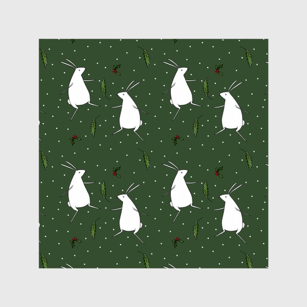Шторы «Кролики новогодние на зеленом фоне. Бесшовный паттерн 2023»