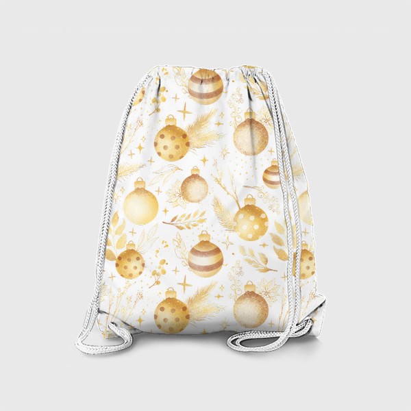 Рюкзак «Золотой декор с еловыми ветками и новогодними шарами. Shiny gold Christmas decoration elements»