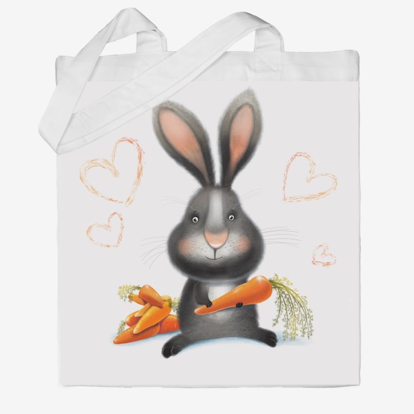 Сумка хб «Черный кролик с морковками»
