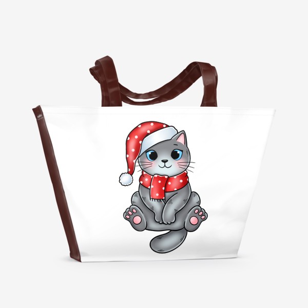 Пляжная сумка «Котик новогодний »